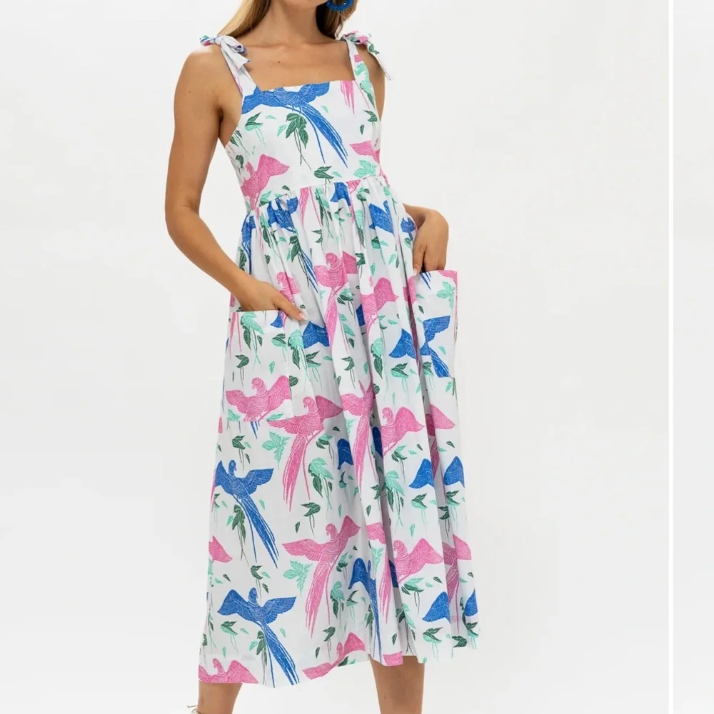 OLIPHANT Tie Strap Macaw Pocket Midi Dress size Small - Picture 2 of 13